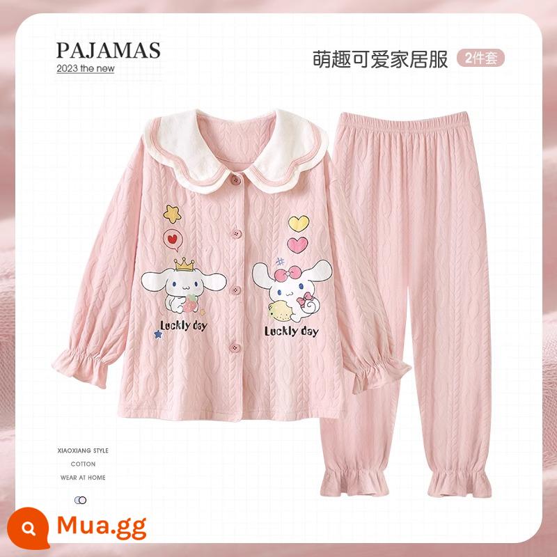 Bộ đồ ngủ trẻ em mới cho bé gái mùa xuân và mùa thu cotton nguyên chất phù hợp với phong cách nước ngoài con chó quế bé gái bé dịch vụ gia đình cha mẹ và con cái - 31699G [mẫu bán chạy]