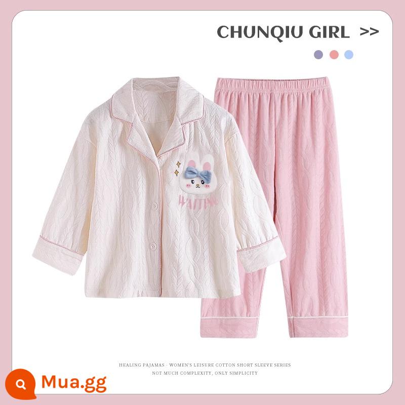 Bộ đồ ngủ trẻ em mới cho bé gái mùa xuân và mùa thu cotton nguyên chất phù hợp với phong cách nước ngoài con chó quế bé gái bé dịch vụ gia đình cha mẹ và con cái - 31226G [mẫu bán chạy]