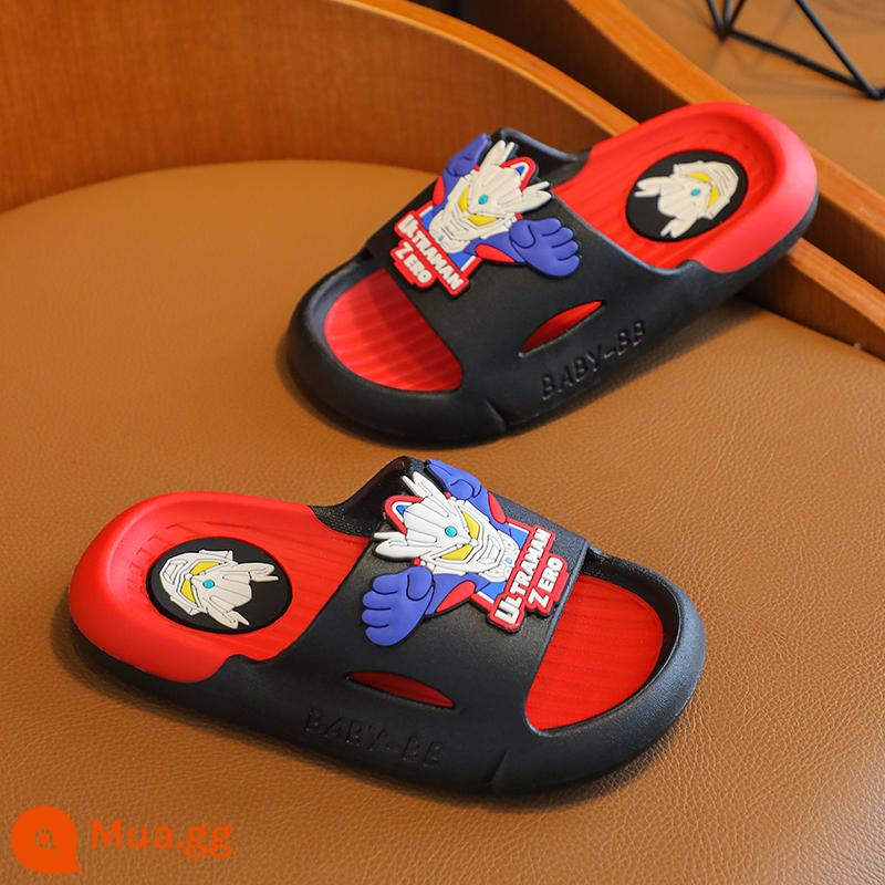 Ultraman Slippers Trẻ em và nam Silo Silo Anti -skid Phòng tắm lớn và Trung học Cậu bé trai - đen