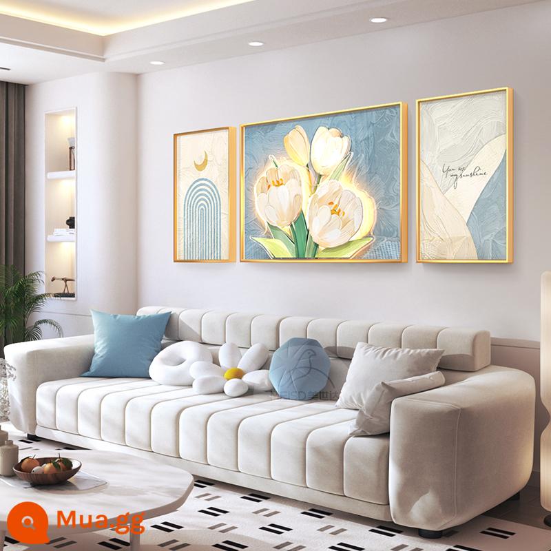 Mista kem phong cách phòng khách sơn trang trí bức tranh sơn dầu trừu tượng tulip triptych bức tranh tường sofa nền tường treo tranh - Hoa lặng lẽ nở [Mẫu đèn vàng khí quyển LED 3D] HUA1017