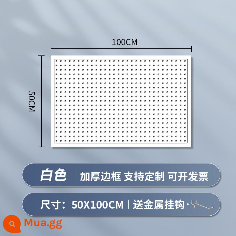 Kệ siêu thị lỗ bảng tùy chỉnh hiên có giá để đồ tủ công cụ phần cứng treo tấm trang sức inox giá trưng bày - [Phiên bản nâng cấp và dày] 50 × 100cm★ Tặng kèm 20 móc kim loại "Phiên bản màu trắng"