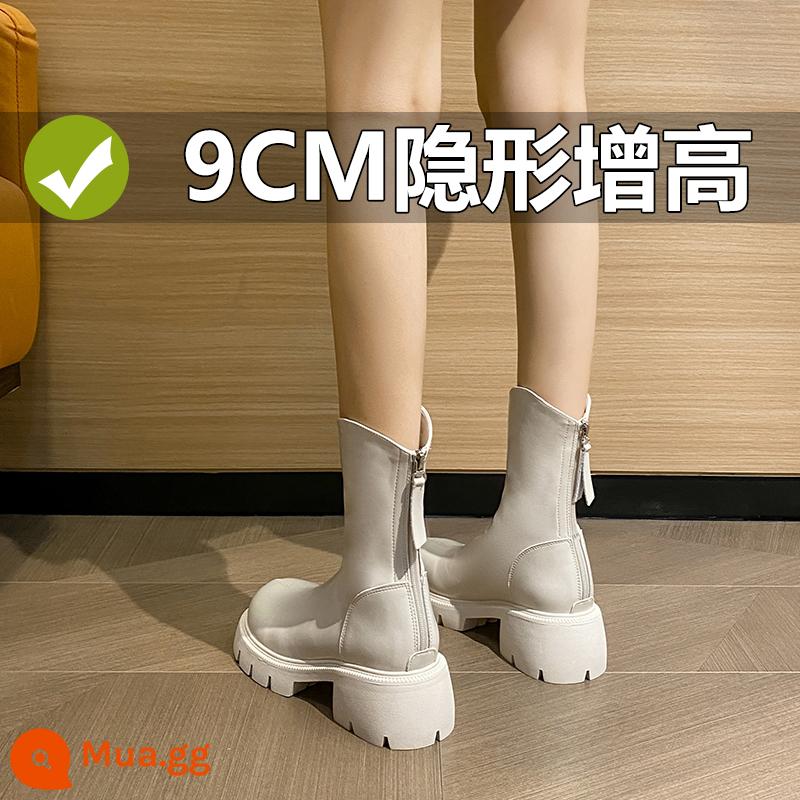 Giày cao gót giày cao cấp của Nữ trong mùa thu và mùa đông New British dày Boots Lean Boot - Trắng-Bên trong tăng chiều cao 9cm