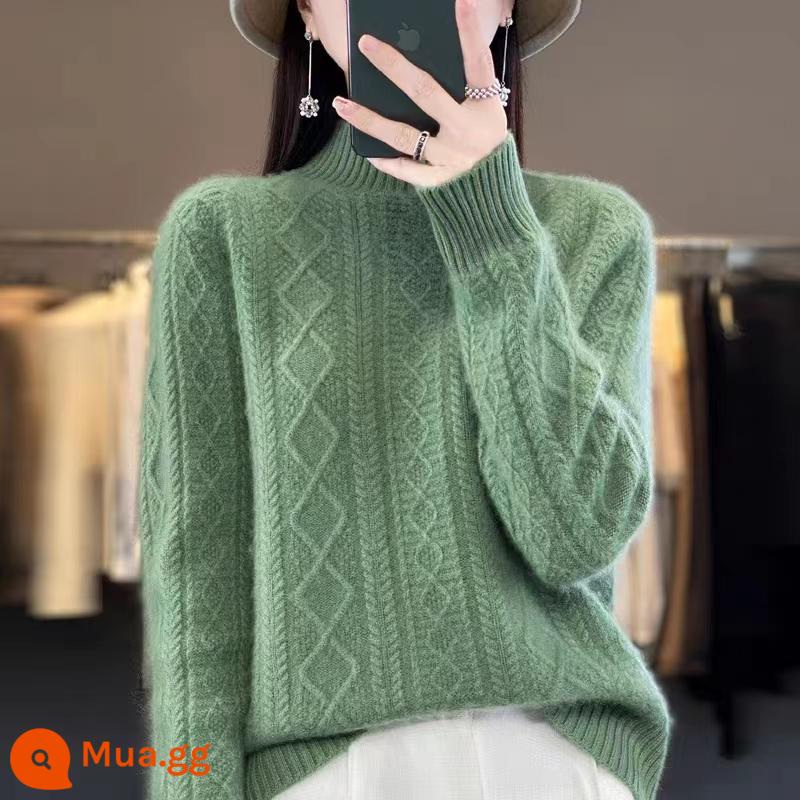 Hengyuanxiang Group Áo len cashmere đầy màu sắc dành cho nữ Cổ rùa nửa rộng Áo len dệt kim dày mùa thu đông - màu ngọc lam