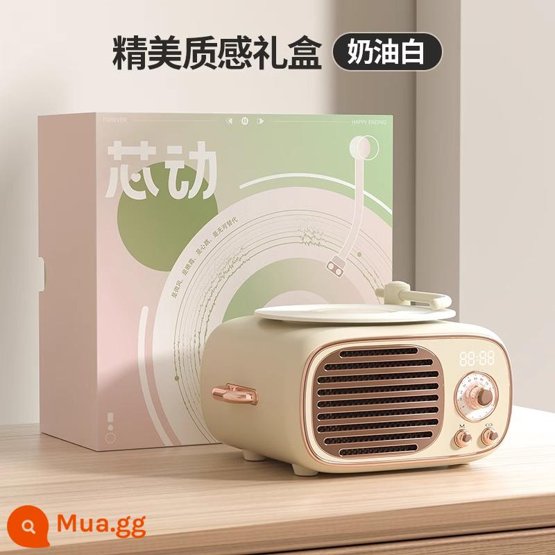 Đồng hồ báo thức ghi âm vinyl âm thanh cổ điển Đồng hồ báo thức Bluetooth micro karaoke không dây tại nhà làm quà tặng sinh nhật cho người bạn thân nhất của bạn - [Vàng kem]★Thời lượng pin siêu dài★Âm thanh vòm Bluetooth 5.3★360°