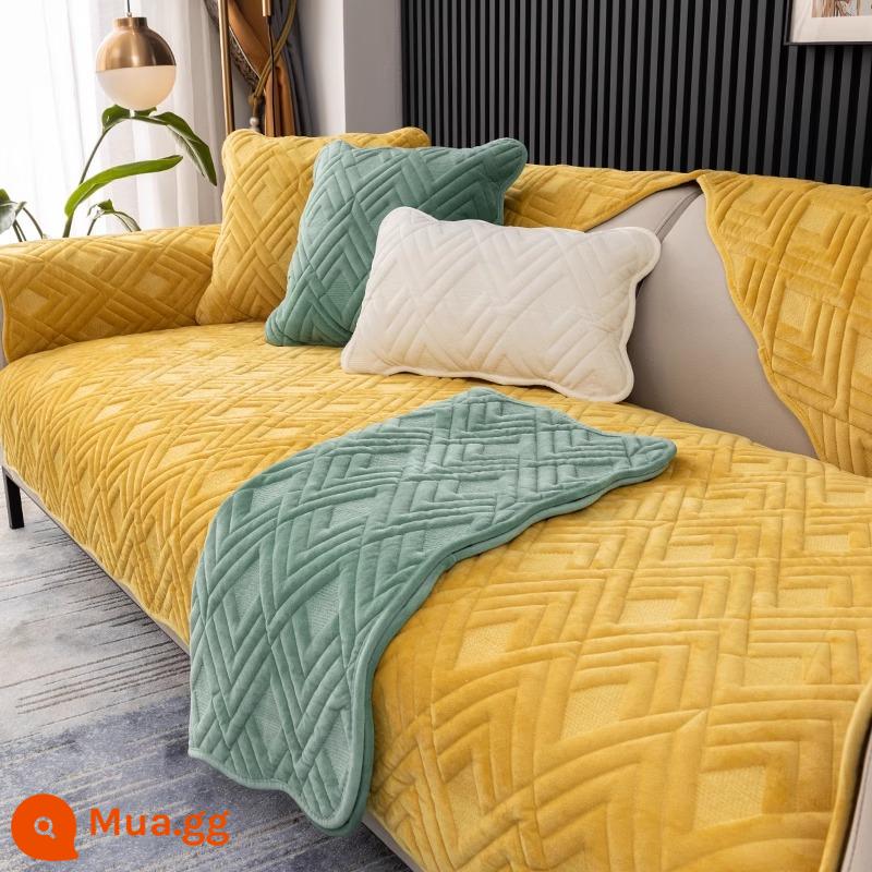 Đơn Giản Mùa Đông Sofa Đệm Mùa Đông Hà Lan Nhung Ngắn Sang Trọng Đệm Đệm Khăn Ghế Sofa Chống Trơn Trượt Dày - Kim cương ∽ Nghệ