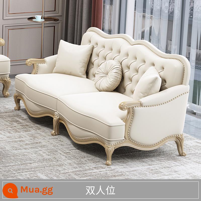 Ghế sofa da sang trọng màu sáng của Mỹ kích thước phòng khách căn hộ 123 kết hợp hiện đại tối giản biệt thự châu Âu sofa gỗ nguyên khối - Ghế đôi