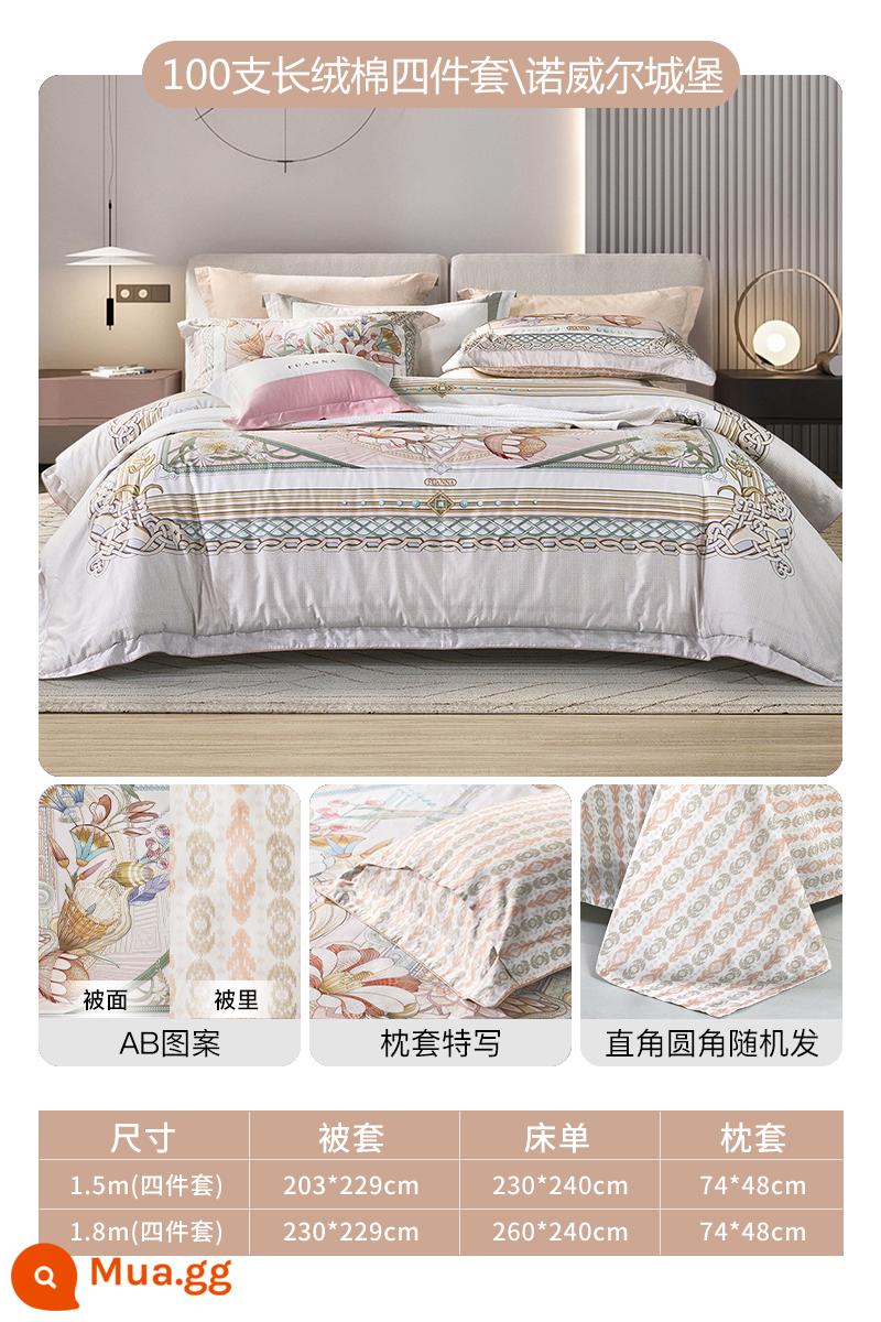 Fuana 80 chiếc Pima cotton nguyên chất giường bốn món cotton nguyên chất cotton nguyên chất vỏ chăn chăn ga gối đệm phong cách Châu Âu - [Bông xơ dài 100 sợi + in kỹ thuật số] Lâu đài Norwell