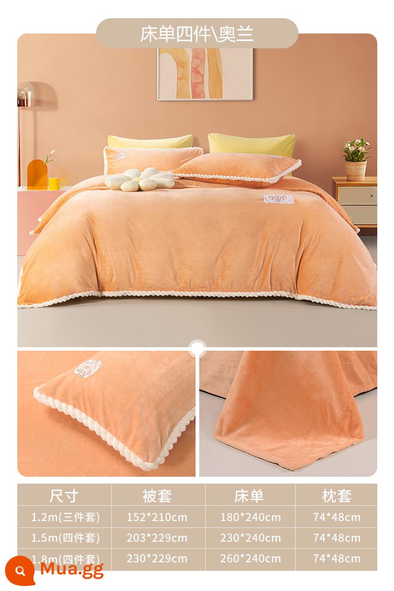 Gia đình Fuanna Dệt may Four -Piece Four -Biece Net Wind Wind Sheets Set of Coral Velvet Autumn and Winter Supplies - [220g nhung sữa nhuộm + sợi dẫn điện] Olan