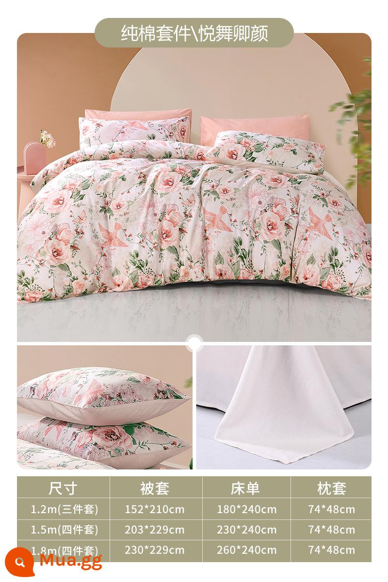 Fu Anna Home Dệt May Bộ Bốn Bộ Chăn Ga Gối Cotton Nguyên Chất Ba Mảnh Ký Túc Xá Bộ Chăn Ga Gối Giường Phong Cách - Mẫu ga trải giường [Bông nắng Tân Cương + thiết kế hai mặt] Yue Wu Qing Yan