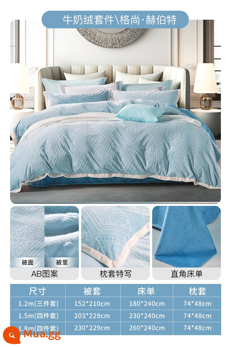 Fuana Nhà Dệt May Nhung Sữa Bốn mảnh Nhung San Hô Flannel Dày Tấm Ấm và Vỏ Chăn Da Lộn Bộ - [Sữa Nhung 220g + Dây Tóc Dẫn Điện] Gershon Herbert