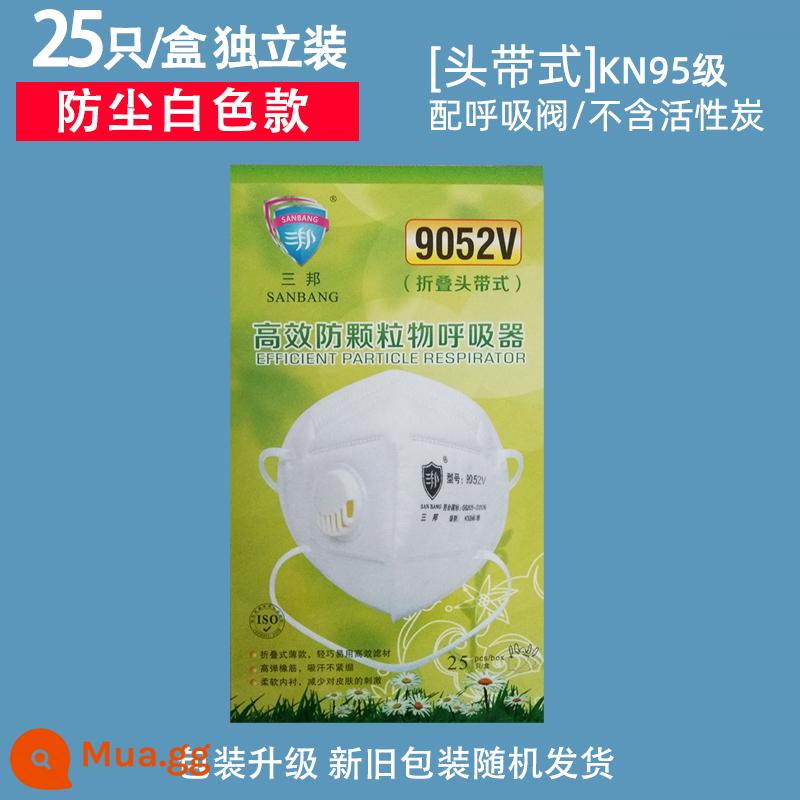 Khẩu trang chống bụi Sanbang KN95 chống bụi công nghiệp có van thở than hoạt tính thoáng khí chống vi rút chống formaldehyde chống mùi hôi - Băng đô [trắng chống bụi] 25 miếng có van 9052V kèm miếng bông/đóng gói riêng