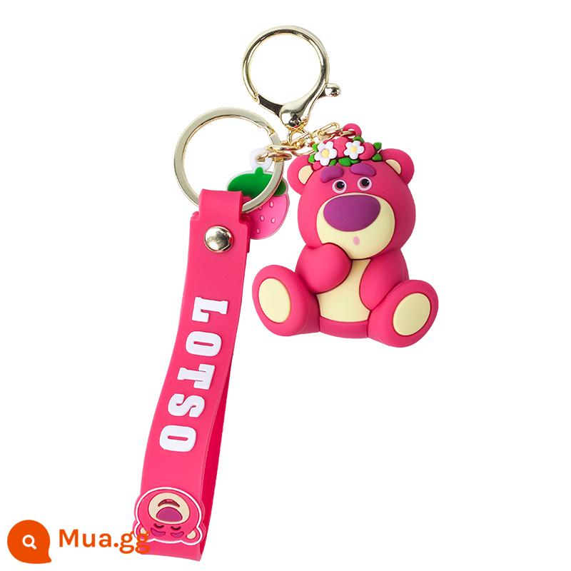 Disney Official Strawberry Bear Cartoon Keychain Doll Charm Car Bag Charm Keychain - Phong cách gấu dâu vòng hoa