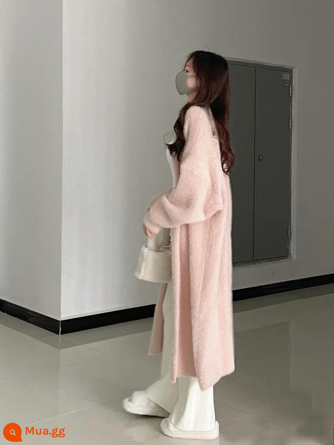 Sáp mềm dệt kim cardigan áo len nữ mùa thu đông mới rời kích thước lớn slim lười gió giả nhung lông chồn áo khoác dài - Phần mở rộng màu hồng