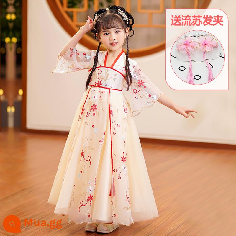 Hanfu bé gái mùa đông 2022 trang phục cổ mới Chúc mừng năm mới trang phục trẻ em mùa thu đông - 07 Phụ kiện tóc tua rua không màu sâm panh