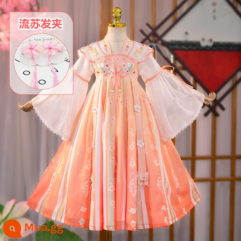 Hanfu Bé Gái Phong Cách Mùa Hè 2023 Trẻ Em Mới Cổ Trang Phục Trang Phục Siêu Tiên Sườn Xám Cô Gái Mùa Hè Cổ Đường Phù Hợp Với Mùa Hè - 236 phụ kiện tóc tua rua miễn phí màu cam