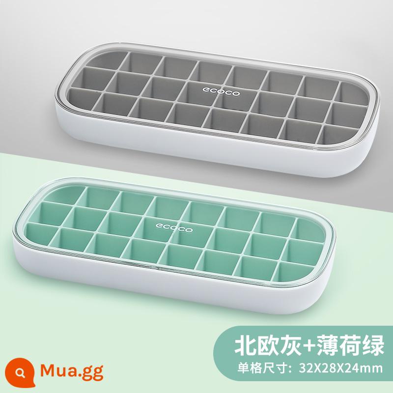 Kem Khuôn Khay Đá Máy Làm Đá Đông Lạnh Kem Hộp Có Nắp Lưới Silicone Đỏ Cấp Thực Phẩm Tủ Lạnh Gia Đình Tự Làm Hiện Vật - Xám Bắc Âu bán trong suốt + xanh bạc hà bán trong suốt