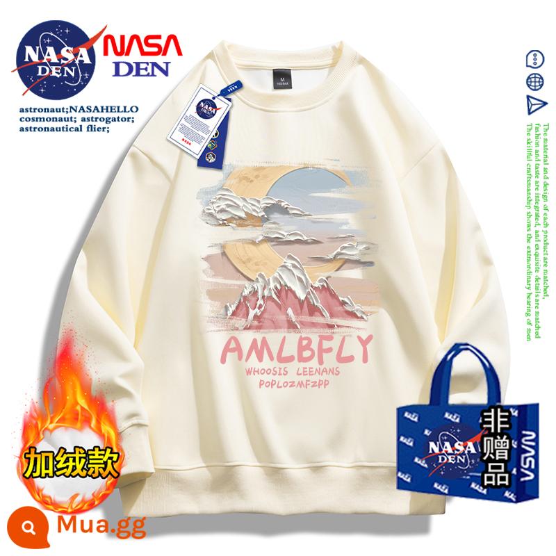 Áo thun cotton dày dài tay đồng thương hiệu NASA dành cho nam và nữ, áo khoác thương hiệu thời trang Mỹ xuân thu đông - Mơ (cộng với nhung)