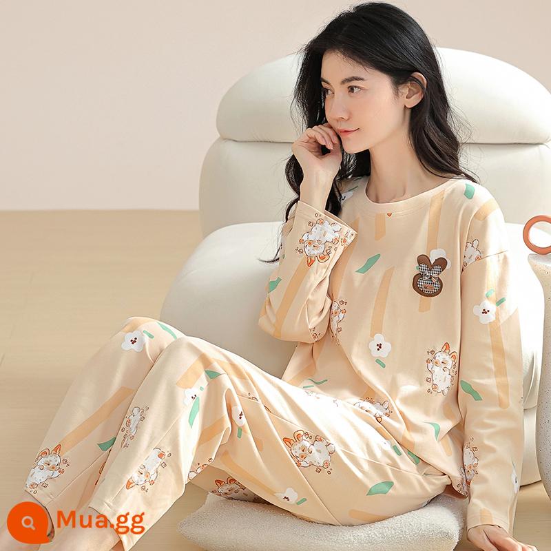 Langsha Bộ Đồ Ngủ Nữ Thu Đông 2023 Mới Nguyên Chất Cotton Dài Tay Mỏng Dễ Thương Sinh Viên Hoạt Hình Nhà Bộ Quần Áo MP - 09M9910