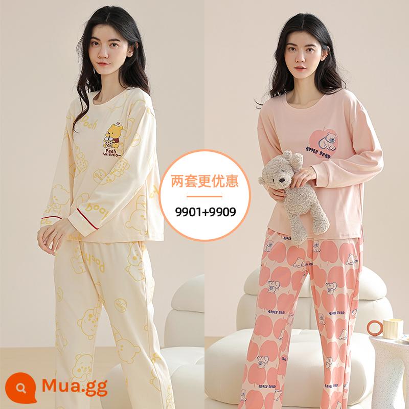 Langsha Bộ Đồ Ngủ Nữ Thu Đông 2023 Mới Nguyên Chất Cotton Dài Tay Mỏng Dễ Thương Sinh Viên Hoạt Hình Nhà Bộ Quần Áo MP - [70% người dân chọn mua hai chiếc và mặc thay thế cho nhau] 9901+9909