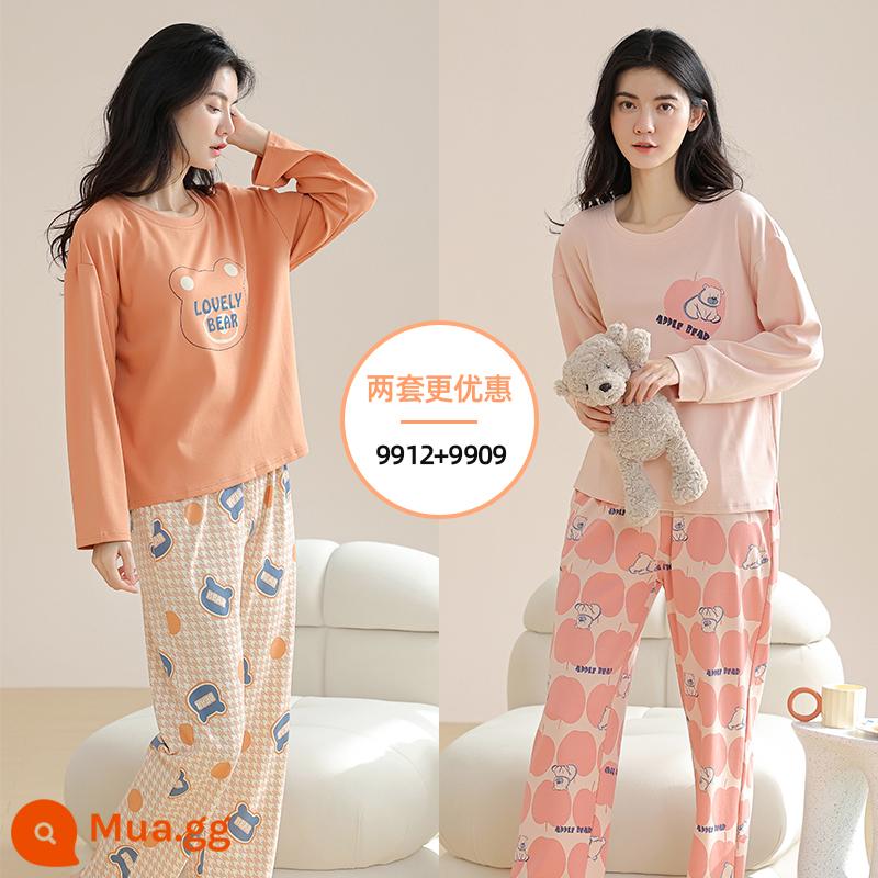 Langsha Bộ Đồ Ngủ Nữ Thu Đông 2023 Mới Nguyên Chất Cotton Dài Tay Mỏng Dễ Thương Sinh Viên Hoạt Hình Nhà Bộ Quần Áo MP - [70% người chọn mua hai chiếc và mặc thay thế cho nhau]9912+9909