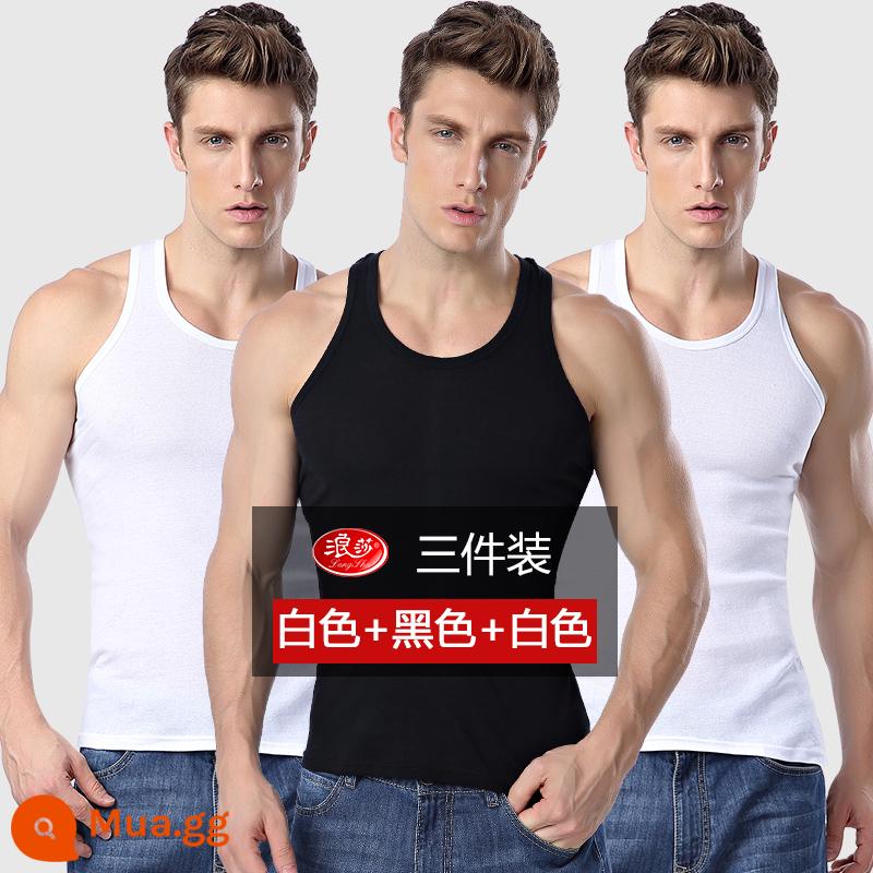 3 Cái Langsha Áo Vest Nam Cotton Nguyên Chất Thanh Niên Thoáng Khí Mùa Hè Rời Quần Lót Vượt Rào Sling Trắng Thể Thao Đáy - 2 trắng 1 đen/3 miếng/rộng rãi thoải mái