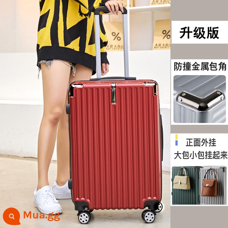 Xu hướng thời trang lưới đỏ mật khẩu du lịch xe đẩy vali nhẹ nam và nữ 20 trẻ em 22 học sinh Bánh xe phổ thông 24 inch - Móc bảo vệ góc bằng thép mười màu Burgundy