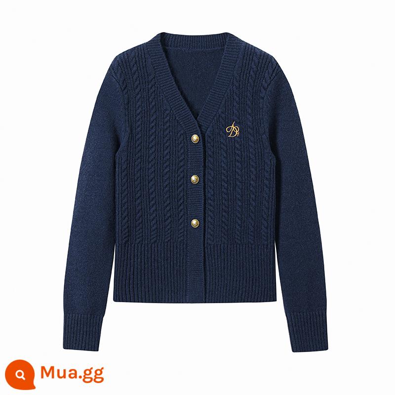 ANDYET AD1 22/AW đại học phong cách cổ chữ V slim-fit áo len cardigan mùa đông thêu LOGO bên trong hàng dệt kim - Ẩn màu xanh lá cây