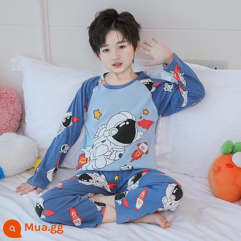 Đồ ngủ trẻ em, bộ đồ dài tay cotton nguyên chất xuân thu cho bé trai, phim hoạt hình bé trai và bé vừa và lớn, quần áo mặc ở nhà mỏng mùa hè - Tay dài WH688#Phi hành gia