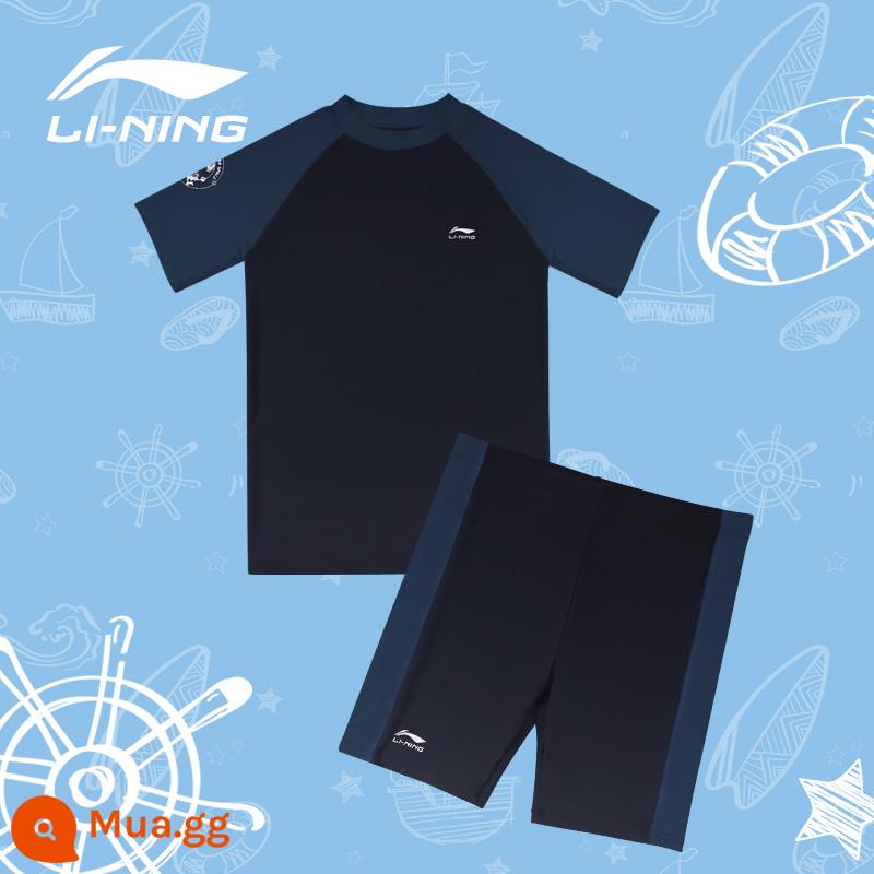 Đồ bơi trẻ em Li Ning bé trai hai mảnh 2022 quần bơi trẻ em trung và lớn mới chống nắng chuyên nghiệp đào tạo suối nước nóng bé trai - Màu xanh hải quân nâng cấp