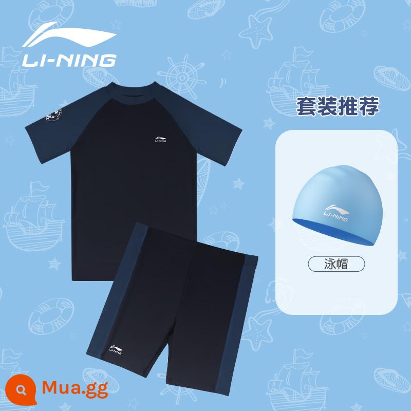 Đồ bơi trẻ em Li Ning bé trai hai mảnh 2022 quần bơi trẻ em trung và lớn mới chống nắng chuyên nghiệp đào tạo suối nước nóng bé trai - Hải quân + Mũ bơi nâng cấp