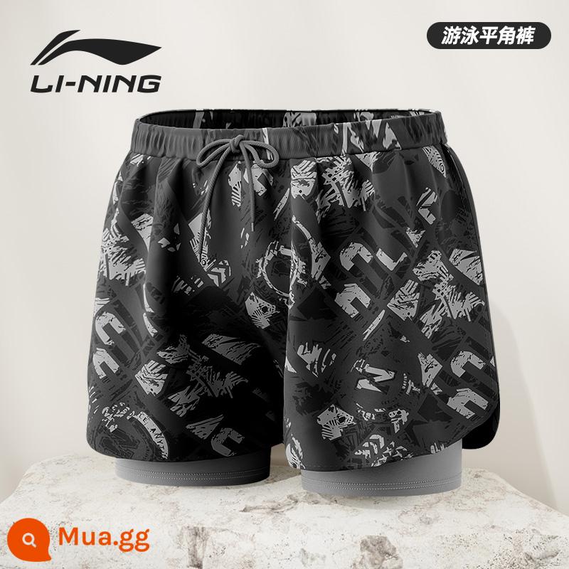 Li Ning quần bơi nam 2023 quần bơi mới năm điểm chống khó xử quần suối nước nóng khô nhanh thiết bị đồ bơi nam - 109 Dark Night Black Boxer Style [Hai lớp chống xấu hổ/Sử dụng nước và đất]