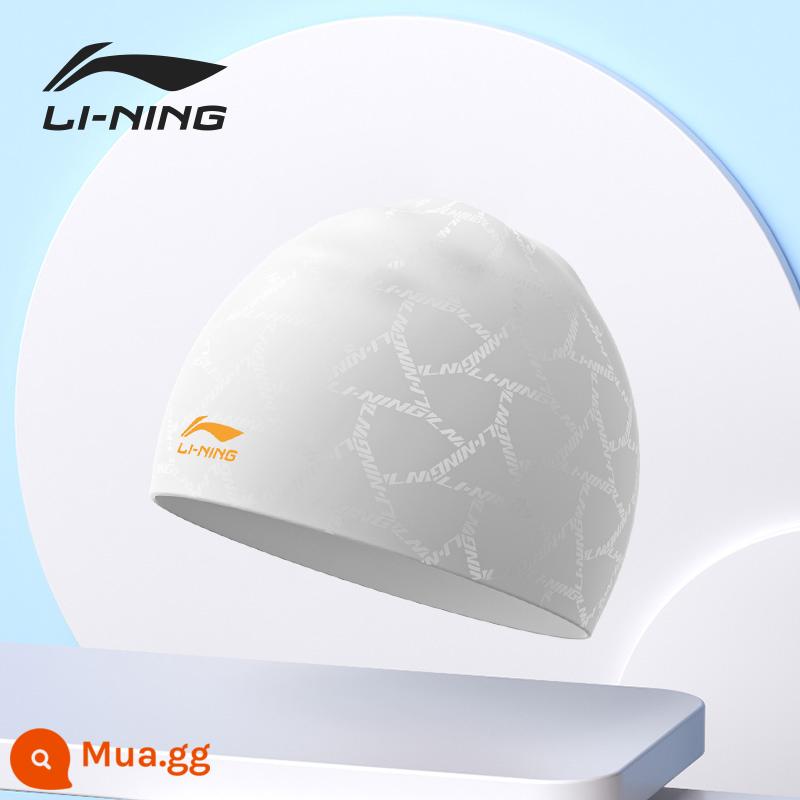 Mũ bơi Li Ning silicone kích thước lớn thoải mái không có đầu tóc dài bảo vệ tai huấn luyện nam và nữ trẻ em trưởng thành màu nguyên chất mũ bơi - Mũ bơi silicon trắng hoa văn đậm 403 (mũ bơi chống nước chuyên nghiệp)