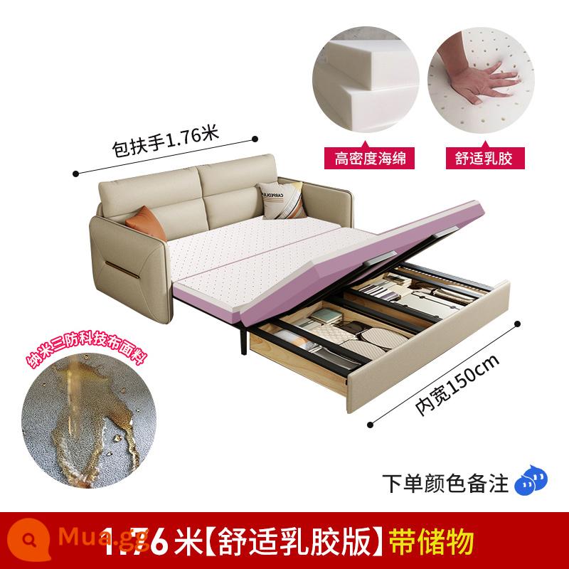 Công nghệ vải nhẹ sofa giường sang trọng đa năng có thể gập lại căn hộ nhỏ phòng khách giường đôi ngồi và nằm tại nhà kéo ra đa chức năng - Vải kỹ thuật mô hình cao su thiên nhiên dài 1,76 mét (có ngăn đựng)