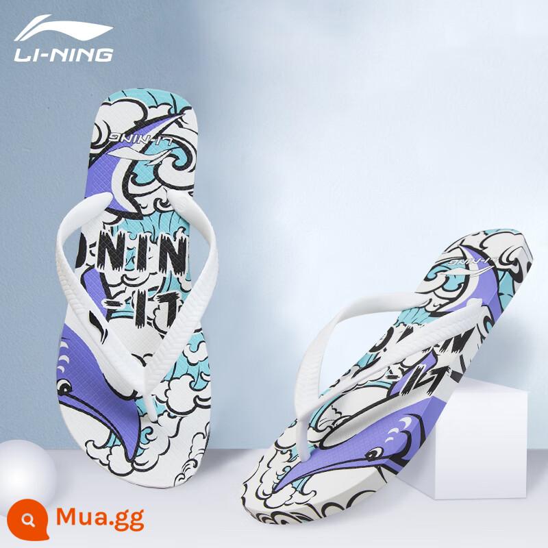 Dép thể thao Li Ning nam dép mùa hè đi biển chống mài mòn và dép đi trong nhà chống trơn trượt thoáng khí nhẹ kiểu dáng giản dị mới - Trắng xanh [không trơn trượt, chống mài mòn, nhanh khô và khử mùi]