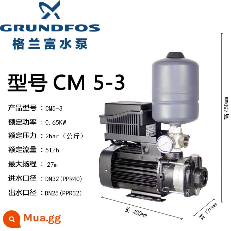 Nhập khẩu máy bơm nước Grundfos CM3-5 biến tần bơm tăng áp hộ gia đình biệt thự máy nước máy bơm tăng áp đường ống hoàn toàn tự động - Model nâng cấp bơm biến tần CM5-3, tốc độ dòng chảy 5 tấn, áp suất 2 kg