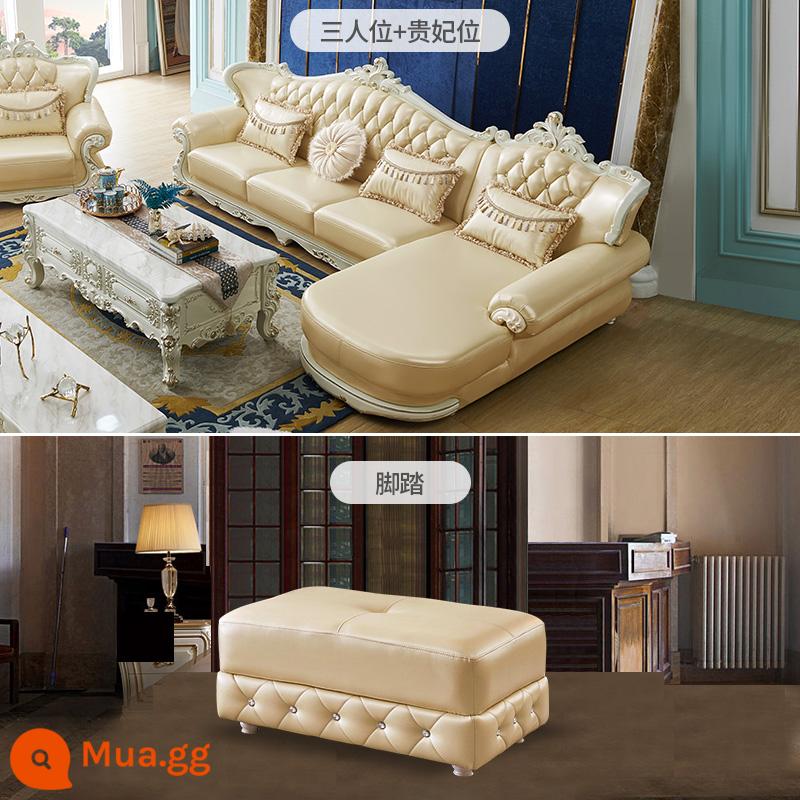 Phòng khách phòng khách châu Âu -kiểu dáng sofa kích thước đơn giản đơn giản sofa da châu Âu kết hợp phù hợp với ánh sáng sang trọng hiện đại tối giản hiện đại - Ba chỗ + chỗ ngồi của phi tần + chỗ để chân