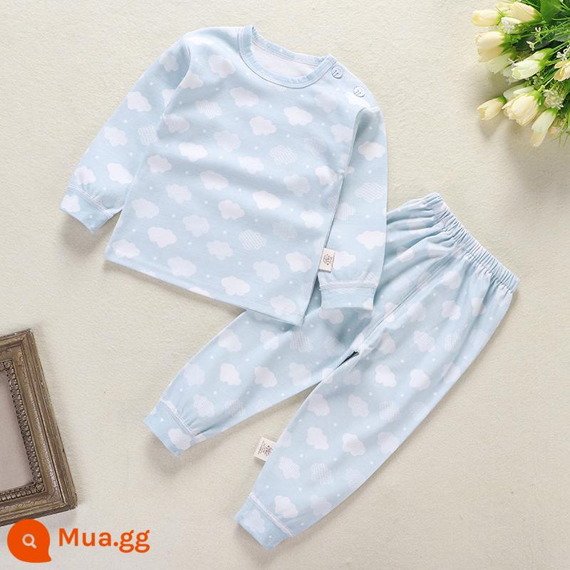 Quần áo thu đông cho bé phù hợp với quần lót bằng cotton nguyên chất trẻ em đồ ngủ vệ sinh quần 1 bộ bé trai và bé gái áo len cotton trẻ sơ sinh quần áo - đám mây nhỏ màu xanh