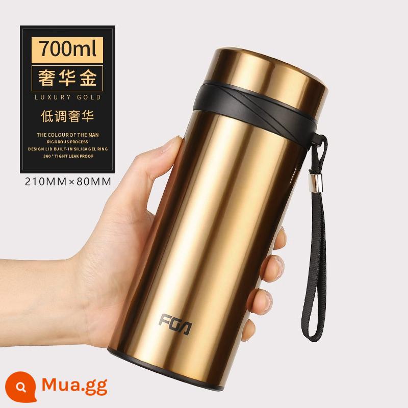 Cốc cách nhiệt Fuguang nam dung tích lớn 1000ml cốc nước inox cao cấp di động pha trà trên ô tô tách trà cốc - Vàng sâm panh 700ml [khắc miễn phí]