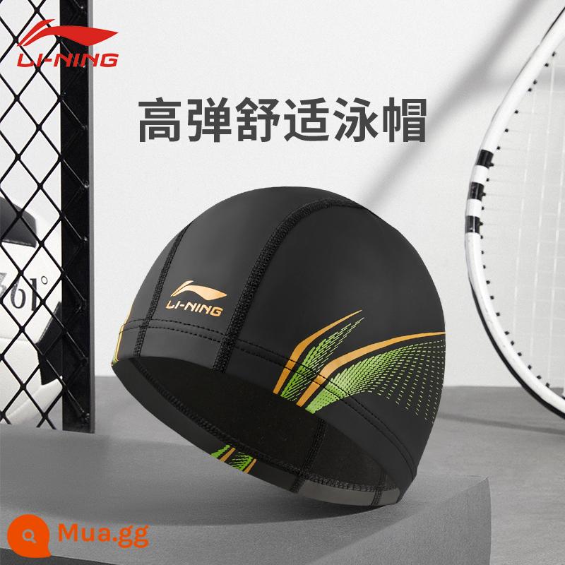 Li Ning vải mũ bơi Plus kích thước lớn chu vi vòng đầu không Lê đầu tóc dài nam nữ người lớn trẻ em mũ chống thấm nước - 602 đen [lớp phủ PU bên ngoài, lớp lót vải thoải mái]