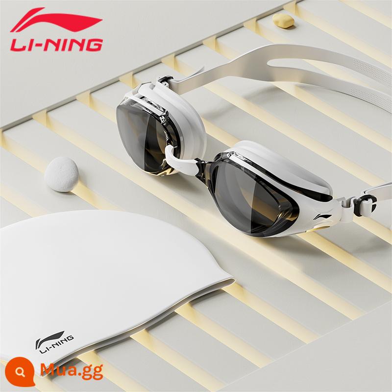 Kính bơi Li Ning độ nét cao chống thấm nước chống sương mù cận thị vành đai đua xe chuyên nghiệp cho nam kính bơi cho nữ bộ mũ bơi - Bộ đồ 293 đen trắng [kính bơi + mũ bơi]