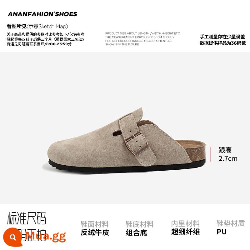 Giày Nữ An'an Sanxi Cùng Phong Cách Da Thật Toàn Bộ Birkenstock Giày Nữ Đế Dày Nút Chai Đáy Câu Cá Mũi Nửa Dép Birkenstock - Màu cát lạc đà sữa