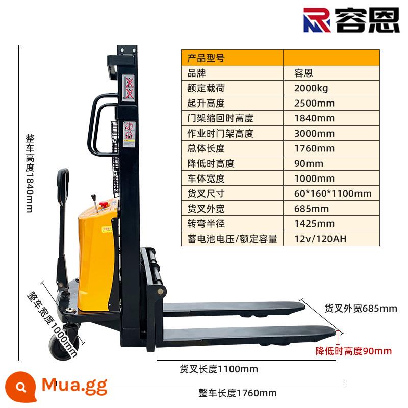 Xe nâng điện Rongen Xe nâng chạy hoàn toàn bằng điện 1,5 tấn Xe nâng bốc xếp thủy lực dùng pin sạc nhỏ 2T - Bán điện 2 tấn 2,5 mét