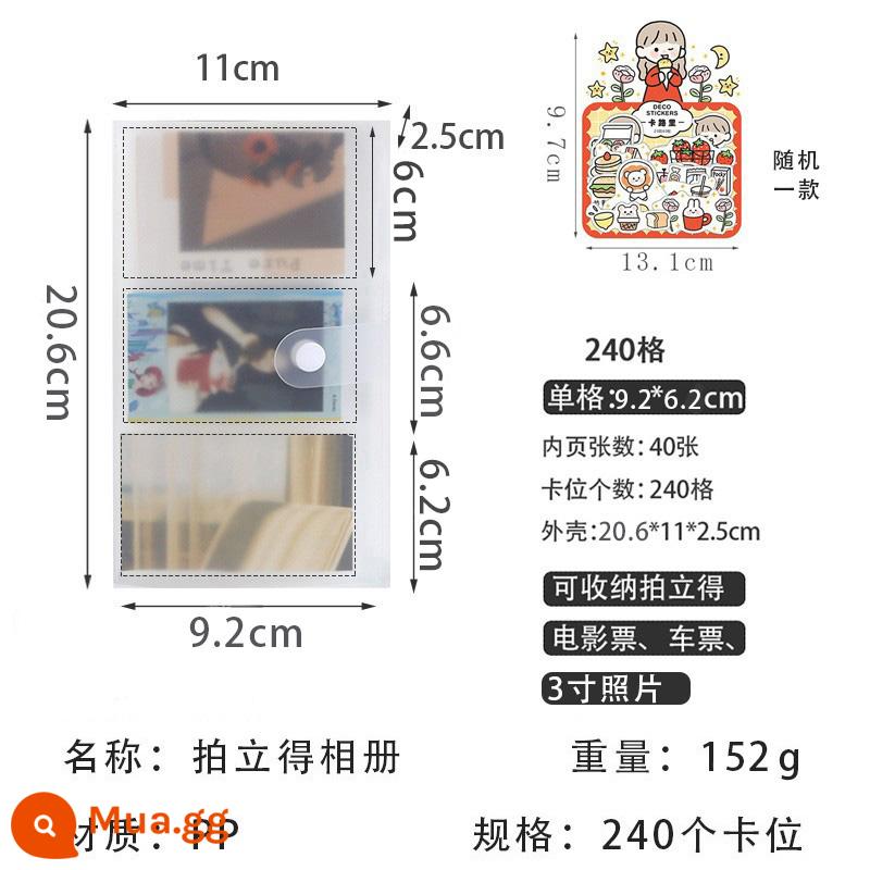 3-inch Polaroid photobook lưu trữ ảnh bưu thiếp vé xem phim thẻ sách thẻ kỷ niệm thần tượng album thẻ nhỏ - 3 inch, 240 khe cắm thẻ + 40 nhãn dán dễ thương, nhãn dán miễn phí