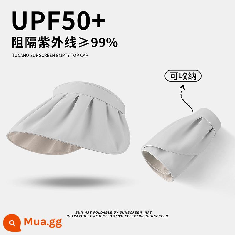 UPF50 + mũ chống nắng cho nữ đi xe đạp mùa hè mũ chống tia cực tím vành lớn vỏ sò che nắng hàng đầu rỗng tấm che nắng uv - [Mẫu đựng đồ có thể điều chỉnh] Đáy bằng vải lanh màu xám be (đi kèm dây chống gió)