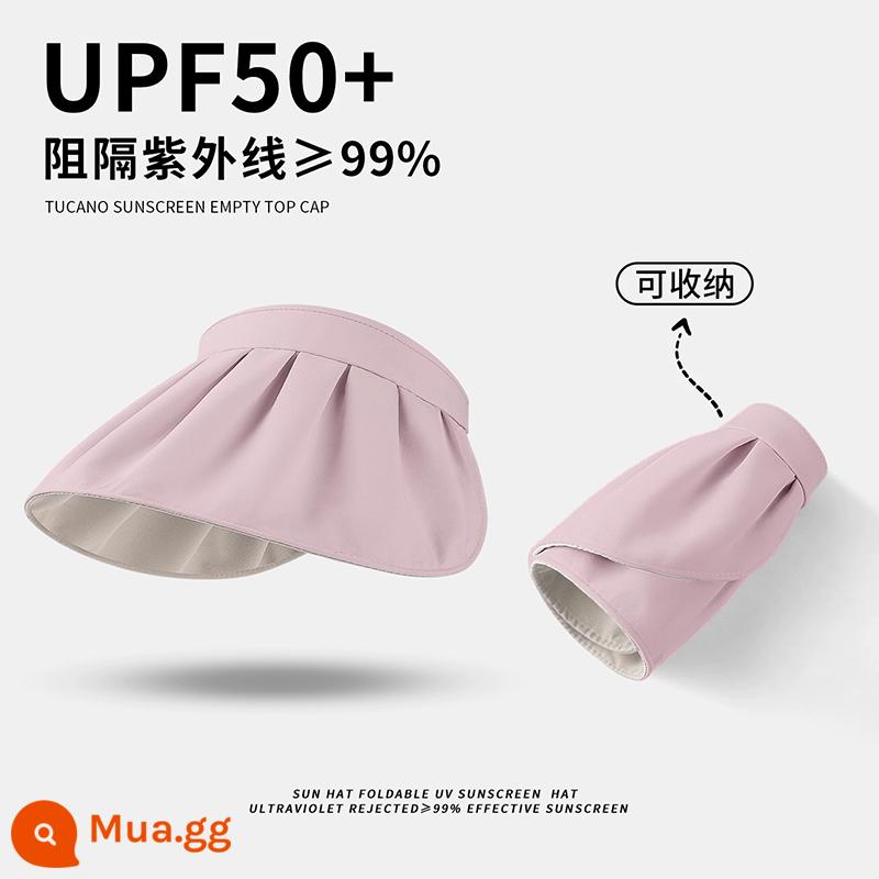 UPF50 + mũ chống nắng cho nữ đi xe đạp mùa hè mũ chống tia cực tím vành lớn vỏ sò che nắng hàng đầu rỗng tấm che nắng uv - [Mẫu lưu trữ có thể điều chỉnh] Đáy màu hồng mơ - màu be (đi kèm dây chống gió)