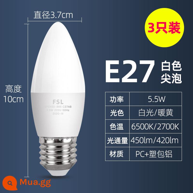 Phật Sơn Chiếu Sáng Bóng Đèn LED E27e14 Kích Thước Vít Đèn Chùm Đèn Hộ Gia Đình Siêu Sáng Tiết Kiệm Năng Lượng Đầu Bong Bóng Nến Bong Bóng - [Gói 3] Vít bong bóng đầu trắng 5,5W-E27