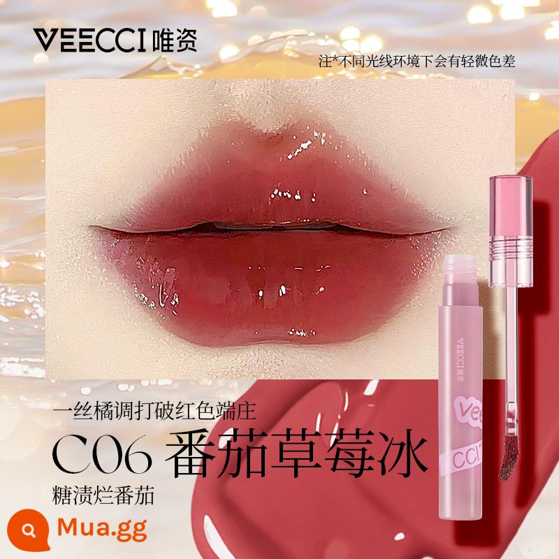 veecci chỉ gương nước bóng son môi son bóng son bóng giá cả phải chăng đồng bằng sinh viên son môi dưỡng ẩm mùa thu đông đích thực - C06 Cà Chua Dâu Đá