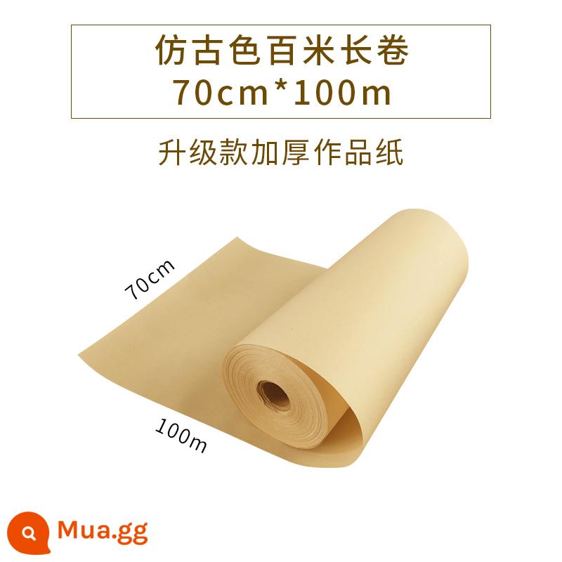 Dày 100 mét giấy Xuân cổ cuộn dài 100 mét bánh tráng sống màu vàng nửa nướng nửa chín Tranh Trung Quốc vẽ tranh tỉ mỉ cọ thư pháp thực hành thư pháp tác phẩm đặc biệt thô cuộn giấy luyện Xuân nửa chín - Màu cổ dày [70cm*100m] tặng kèm dao rọc giấy khi mua