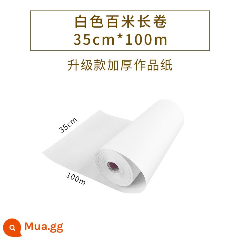 Dày 100 mét giấy Xuân cổ cuộn dài 100 mét bánh tráng sống màu vàng nửa nướng nửa chín Tranh Trung Quốc vẽ tranh tỉ mỉ cọ thư pháp thực hành thư pháp tác phẩm đặc biệt thô cuộn giấy luyện Xuân nửa chín - Màu trắng dày (35cm*100m) tặng kèm dao rọc giấy khi mua