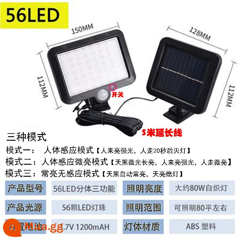 Đèn Năng Lượng Mặt Trời 2 Đèn Tường Sân Vườn Ngoài Trời Chống Thấm Nước Cảm Biến Cơ Thể Con Người Đèn Trong Nhà Và Ngoài Trời Hộ Gia Đình Nông Thôn Đèn Đường - Đèn hai mảnh 56led (ba chức năng)